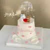 2.14 Dia dos Namorados Urso e Coelho em Forma de Coração Decoração de Bolo Guarda-Chuva Pequeno Transparente Casal Amor Acrílico Topper