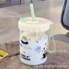 Vaso de Paja de Celebridad de Internet Vaso de Leche con Escala de Dibujos Animados Paja con Tapa Vaso para Té con Leche Café Vidrio para el Hogar