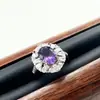 Nuevo Anillo de Amatista con Diamantes Completos Elegante Celebridad de Internet Transmisión en Vivo Anillo Exquisito Elegante Clásico Apertura con Diamantes Completos 3009
