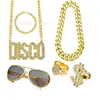 Traje de los 80 para Hombre Cosplay Hip Hop Punk Collar de Dólares Anillo Pendientes Gafas Sombrero de Pescador Traje