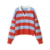 Venta Caliente Transfronteriza de AliExpress Nuevas Llegadas Primavera 2026 Camisa Polo de Punto Rayada Casual de Manga Larga para Mujer 5536012