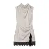 Moda Europea y Americana Transfronteriza Aliexpress Venta Caliente Vestido Mini de Encaje Rayado