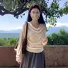 Suéter de Manga Longa com Gola Drapeada Assimetrica de Alta Qualidade para Mulheres no Outono Novo Estilo Preguiçoso Emagrecedor