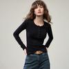 Elegante Camiseta de Manga Larga Ajustada con Cuello Henry para Mujer, Nuevo Estilo Otoño 2026, Camisa Básica Adelgazante de Color Sólido