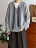 Suéter de punto trenzado con diseño de retazos a cuadros estilo universitario japonés para hombre, otoño e invierno, con caída relajada y mangas largas