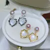 Brincos de Zircônia com Design de Coração Atmosférico Simples Europeus e Americanos Mais Vendidos Brincos de Pérola de Água Doce de Nicho Vintage da Moda para Mulheres