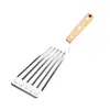 Espátula para pescado de acero inoxidable con mango de madera espátula para pescado frito cocina hogar resistente a altas temperaturas espátula de mariposa espátula para bistec frito espátula para sartén antiadherente
