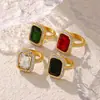 Anillo rectangular de lujo con nicho de diamante grande, estilo cortesano, chapado en oro de 18 quilates, estilo transfronterizo europeo y americano.