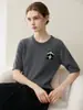 Estilo Novo de Outono 100% Caxemira Pura Manga Curta Feminino Gola Redonda Bordado Fofo Pequeno Panda Tricô Camada Base Suéter de Caxemira