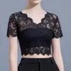 Procesamiento PersonalizadoBlusa de Encaje con Cuello en V y Mangas Cortas Ningxinyi con Parches Calados para Mujer, Encaje Europeo y Americano de Verano