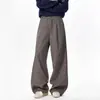 Calça Masculina Wide Leg Xadrez Retrô para Primavera, Outono e Inverno, Estilo Americano Tendência Solta Reta Casual