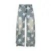 Jeans Rectos Lavados con Estrellas Americanas para Hombres y Mujeres Pierna Ancha Holgada Diseño de Nicho Estilo Callejero Pantalones Largos Modernos