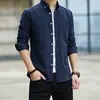Camisa de Manga Larga para Hombre, Camisa Casual Oxford para Hombre, Corte Entallado, Estilo Coreano, Color Sólido, Moderna, Sencilla y Versátil