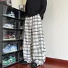 Pantalones Casuales de Pierna Ancha a Cuadros para Hombre, Textura High Street Americana Primavera/Otoño, Diseño Plisado, Holgados, de Pierna Ancha, Casual, Largos