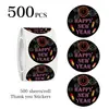 500 pegatinas/rollo FELIZ AÑO NUEVO Pegatinas de Etiqueta Felices Fiestas de Año Nuevo Pegatinas Adhesivas de Decoración para Regalos Pegatinas de Sellado