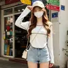 Elegante camiseta de manga larga para mujer, estilo corto ajustado para otoño e invierno, top interior sexy, cuello redondo puro y seductor, camiseta base de hombro normal