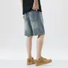 Pantalones cortos de mezclilla lavada con efecto desgastado estilo americano para hombre, de verano, finos, holgados, rectos, de cinco puntos
