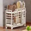 Estante de Almacenamiento para Cocina Organizador de Palillos Portapalillos Jaula para Palillos Cuchara para Cubiertos Integrado Montaje en Pared sin Perforaciones Estante Doméstico con Drenaje