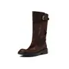 Botas de Caballero de Piel de Vaca de Primera Capa Botines de Piel Genuina para Mujer Otoño Invierno Nuevo Estilo Hebilla Punta Redonda Tacón Medio Botas Casuales Botas de Media Caña Mujer