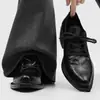 Sapatos derby de bico fino para homens, sapatos de bruxo da moda, sapatos de couro de bico quadrado com sola grossa, sapatos de couro casuais retrô de alta qualidade para homens