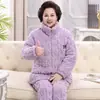 Pijama acolchado de otoño e invierno para mujer de mediana edad y ancianos, traje cálido de tres capas, grueso, para madre de mediana edad, forro polar de coral