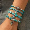 Conjunto de Pulseras Étnicas Vintage Transfronterizas de Turquesa con Colgante Creativo de Cactus y Pulseras de Nicho con Cuentas Transfronterizas