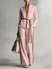 Conjunto Casual Feminino 2026 para Primavera e Verão: Conjunto de Duas Peças com Cardigã Color-Block, Camisa e Calça Wide-Leg