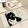 Tapete de Chão Absorbente de Secagem Rápida para Banheiro Gato Preto Desenho Animado Lama Diatomácea Vaso Sanitário Porta do Vaso Sanitário Tapete Antiderrapante para Pés Tapete de Entrada