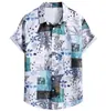 Camisa Masculina Europeia e Americana Transfronteiriça Nova Azul Havaiana Quente Venda 3D Estampa Digital Manga Curta