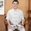 Traje Tang de Lino para Hombre para Personas de Mediana Edad y Mayores Verano Manga Corta Ropa para Mayores Ropa de Verano para Papá Conjunto de Dos Piezas para Hombre