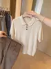 Elegante Camiseta Polo de Punto Vintage Manga Corta Estilo Old Money Francés para Mujer, Corte Holgado, Primavera/Verano, Top Camiseta Cuello Solapa