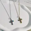 Collar para Mujer Versátil Moda Colgante de Cruz Full-Diamond Circonita Colorida Simple Elegante Cadena de Clavícula Versátil Joyería
