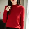 Suéter de alta costura pronto para usar com gola semimang alta em veludo Andy, malha canelada espessa para outono e inverno, manga longa, versátil, justo, top básico