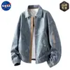 Chaqueta de Mezclilla Imitación Jacquard Americano Marca Nasa Otoño e Invierno Versátil Holgada Talla Grande Tendencia Chaqueta con Solapas para Hombre