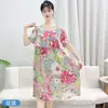 Camisola de Algodão e Seda Anti-amassado Feminina de Verão Fina com Manga Curta Saia de Pijama Roupas Caseiras Soltas Femininas tamanho plus Roupas Femininas
