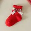 Meias Infantis Outono Inverno Natal Bebê Desenho Animado Boneca 3D Meias com Laço Ano Novo Lua Cheia Meninas Meias Vermelhas