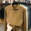 Suéter tipo polo directo de fábrica para hombre, nuevo para primavera y otoño, casual de negocios, color liso, cuello camisero, tejido de punto de manga larga