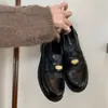 Múltiples Opciones Estilo Retro Francés Británico Punta Redonda Color Lavado Monedas Doradas Pequeñas Tacón Grueso Suela Gruesa Mocasines Zapatos Pequeños de Piel Mujer