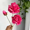 Rosa artificial em cores de outono, estilo vintage europeu, haste única com 3 cabeças, rosa floco de neve de seda artificial