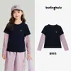 Camiseta Infantil de Dos Piezas Falsas Estilo Nuevo Primavera 2026 Pudding Haru Camiseta de Manga Larga para Niñas con Puños Rayados