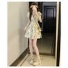 Figura en forma de pera Estilo francés Retro Cuello en V Vestido floral Verano para mujer Ajuste suave en la cintura Falda pequeña plisada