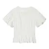 Roupas Femininas Transfronteiriças 2026 Estilo Europeu e Americano Slim Fit Camisa com Pregas Decorada com Botões Manga Bufante Gola Redonda para Mulheres F321208