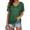 Camiseta feminina de manga curta com gola V, cor sólida, manga morcego, franzido lateral, 2025, moda europeia e americana transfronteiriça, novo produto de comércio exterior da Amazon