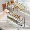 Estante de especias de cocina de acero inoxidable 201 directo de fábrica, estante de almacenamiento multifuncional para encimera, no requiere instalación, estante de almacenamiento de múltiples capas