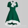 2023 transfronteiriço Europa e Estados Unidos novo vestido de Natal vestido combinação de cores manga curta vestido de noite vestido de empregada contraste de cores laço