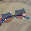 Óculos de Sol Transfronteiriços para Crianças Gato Pernas de Metal Sem Aro Cabeça de Raposa Pequeno Metal Moda Meninas Óculos de Sol Infantis Foto
