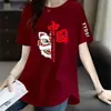 Comercio electrónico transfronterizo pedido final marca grande etiqueta cortada mostrador comercio exterior ropa de mamá para mujer camiseta de manga corta suelta con estampado de dibujos animados top