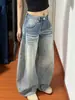 Jeans Americano Retrô Lavado e Desgastado Bordado para Mulheres, Calças de Outono de Cintura Alta Largas Retas de Perna Larga Comprimento Total