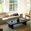 Mesa de Centro de Madeira Maciça Carbonizada Estilo Wabi-Sabi Preta de Luxo com Acabamento de Alto Padrão, Espaço de Chá Vintage, Mesa de Chá Grande, Mesa de Centro Estilo Japonês