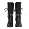 Artículo en Stock para Envío Inmediato: Shein 2026 Nuevo Modelo En Stock Otoño/Invierno Zapatos de Mujer, Botas de Cuero de Caña Media Bordadas para Mujer con Tacón Grueso